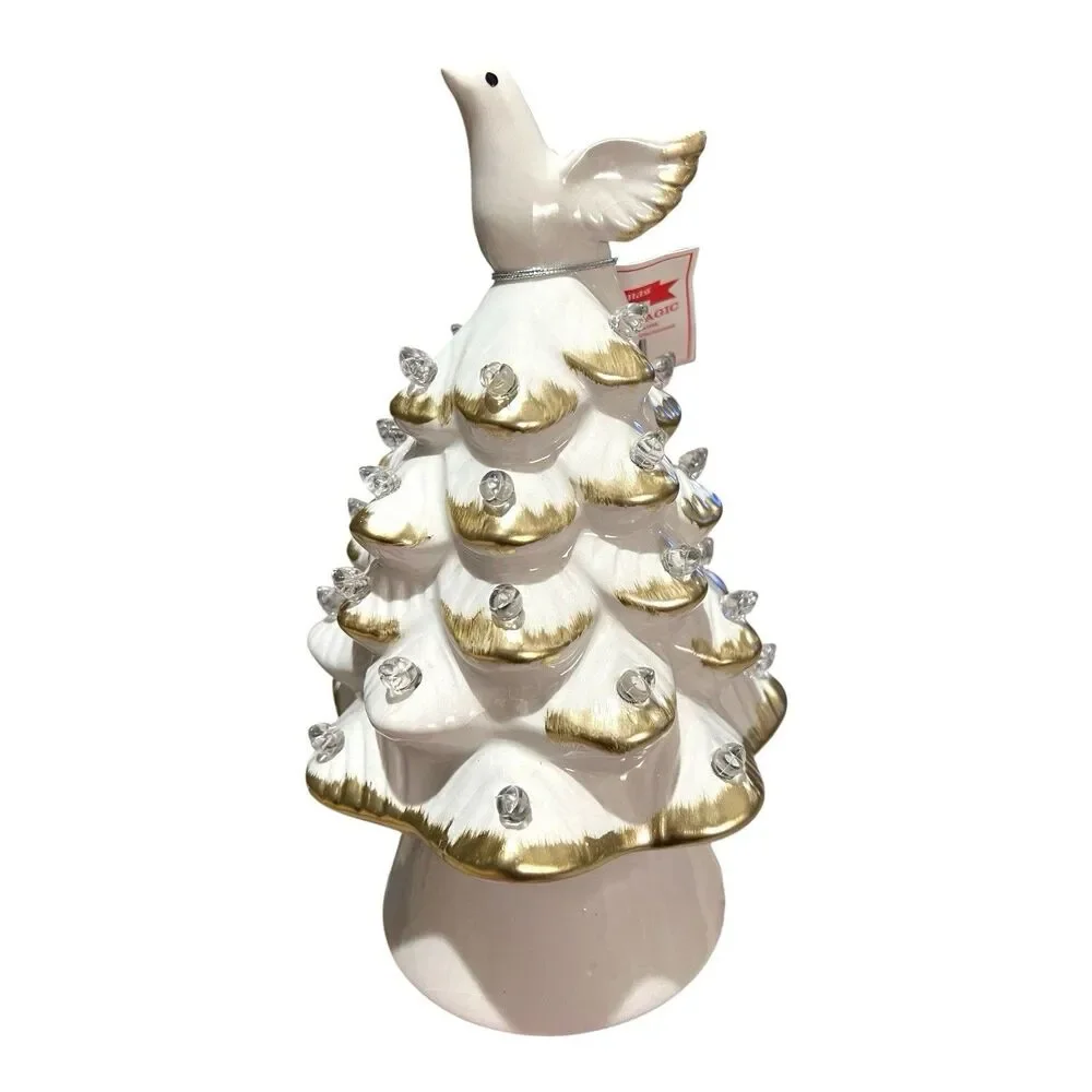 Mr Christmas Ceramic Christmas Tree Peace on Earth White Dove Lit Timer 8.5 x 5